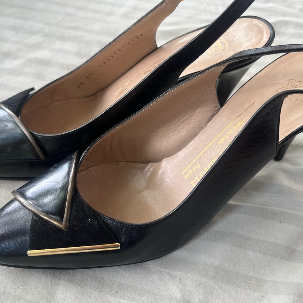 Bruno Magli Black Slingback Heels with Gold Accents - Picture 2 of 5